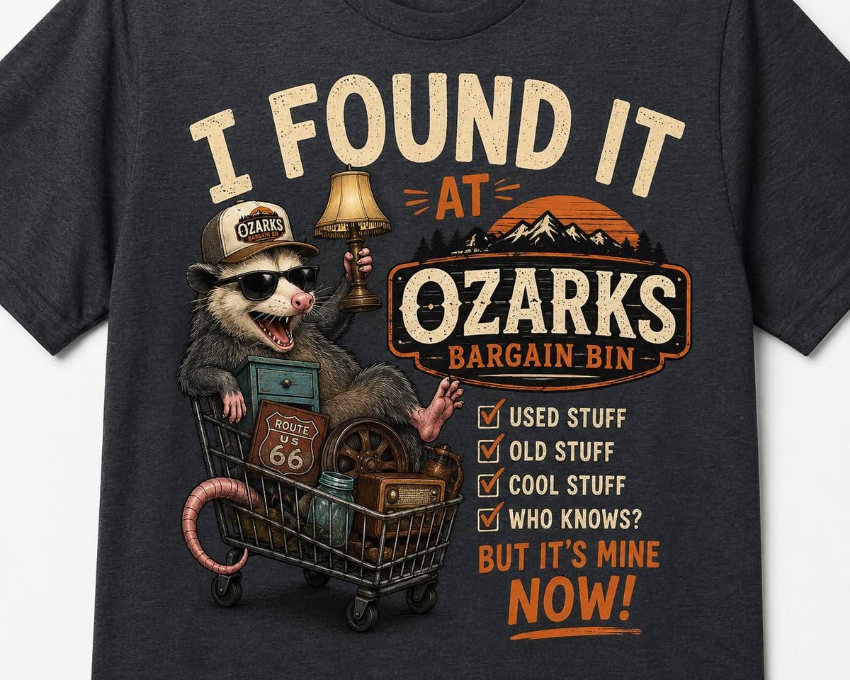 Ozarks Bargain Bin possum T-shirt